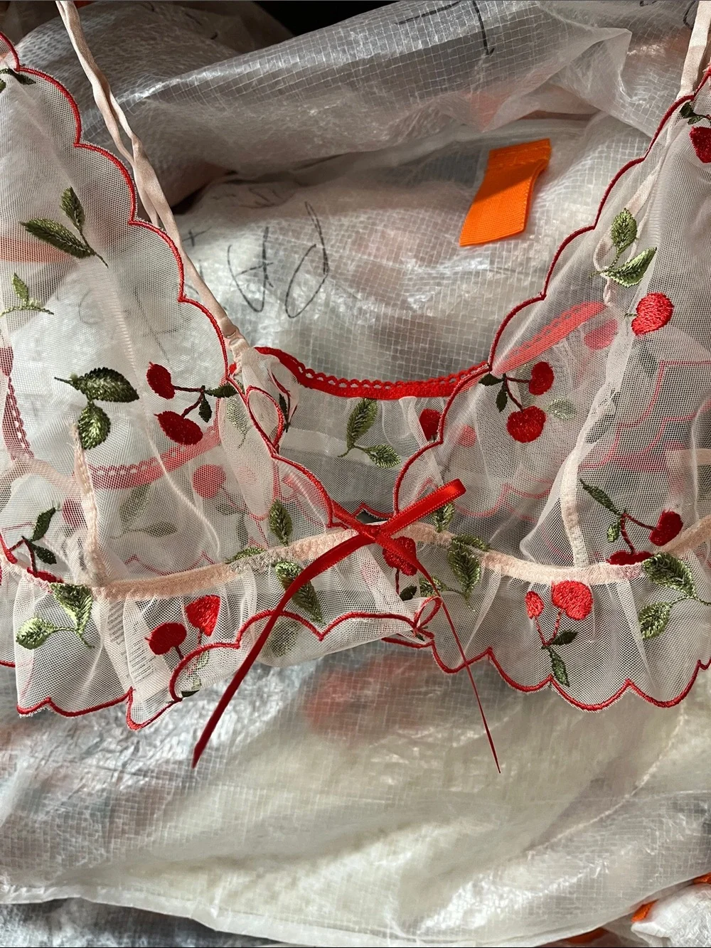SKIMS Size Small Sheer Cherry 🍒 Bralette New